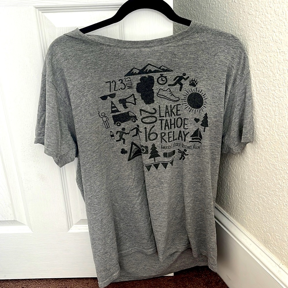 Grey, Hanes shirt, medium, Lake Tahoe Relay logo, used